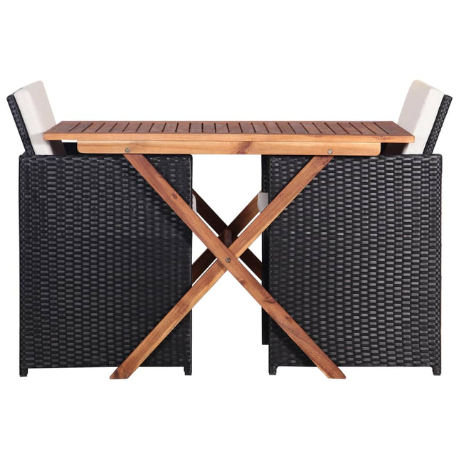 Set da Bistrot 3 pz in Polyrattan e Legno di Acacia Nero
