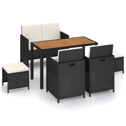 Set da Pranzo da Giardino 6 pz in Polyrattan e Acacia Nero