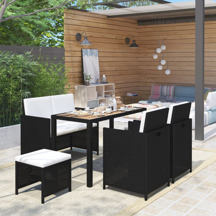 Set da Pranzo da Giardino 6 pz in Polyrattan e Acacia Nero