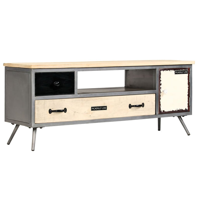 Mobile Porta TV in Mango Massello e Acciaio 120x30x45cm