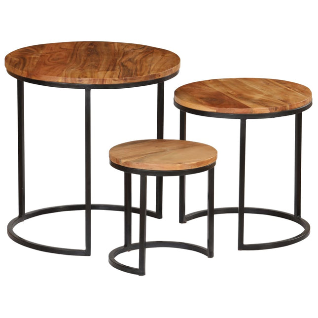 Set Tavolini da CaffÃ¨ 3 pz in Legno Massello d'Acacia