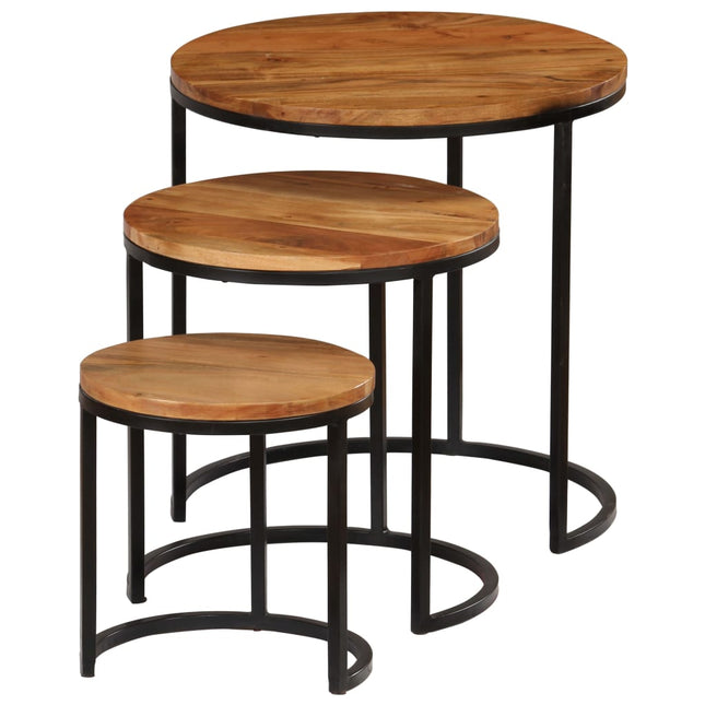 Set Tavolini da CaffÃ¨ 3 pz in Legno Massello d'Acacia