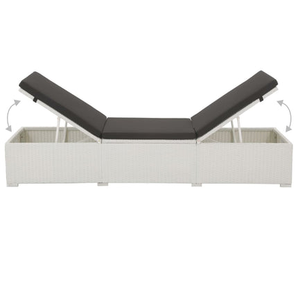 Lettino Prendisole con Cuscino in Polyrattan Bianco