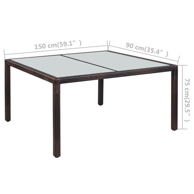 Tavolo da Giardino 150x90x75 cm Marrone in Polyrattan e Vetro