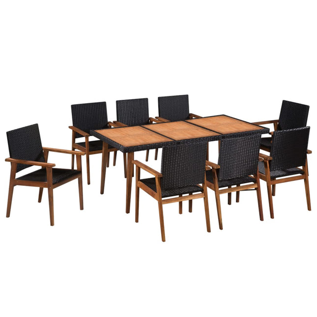 Set da Pranzo da Giardino 9 pz in Polyrattan Nero e Marrone