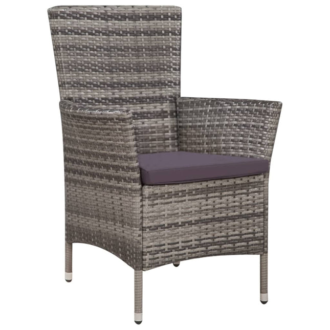 Sedia da Esterno con Sgabello e Cuscini in Polyrattan Grigio