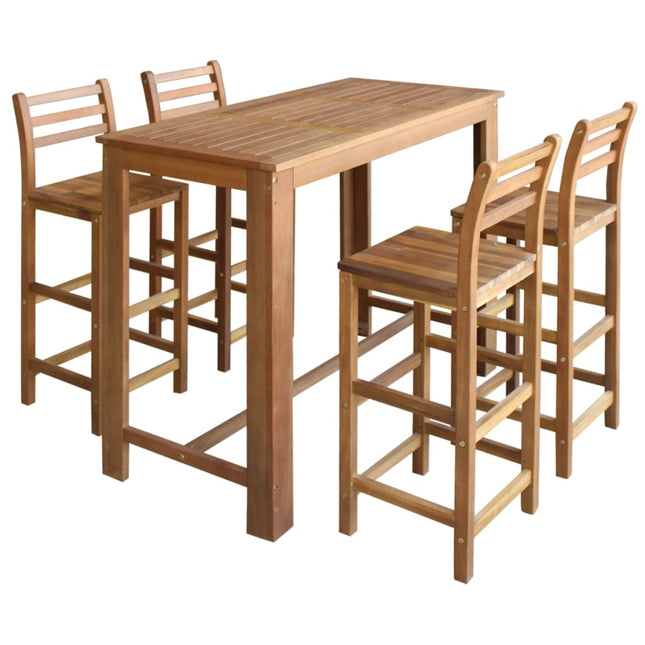 Set Tavolo e Sedie da Bar 5 pz in Legno Massello di Acacia