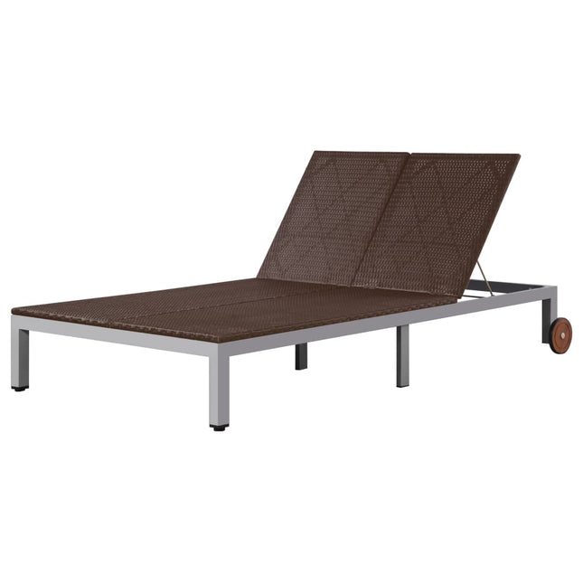 Lettino Prendisole Doppio con Ruote in Polyrattan Marrone