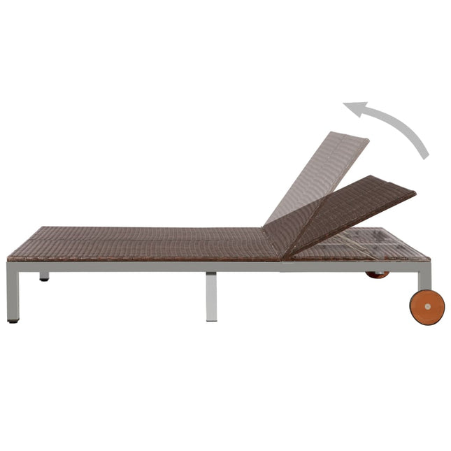 Lettino Prendisole Doppio con Ruote in Polyrattan Marrone
