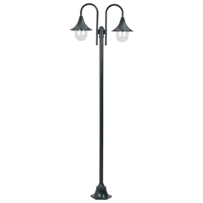 Lampione da Giardino E27 220 cm Alluminio 2 Lampade Verde Scuro