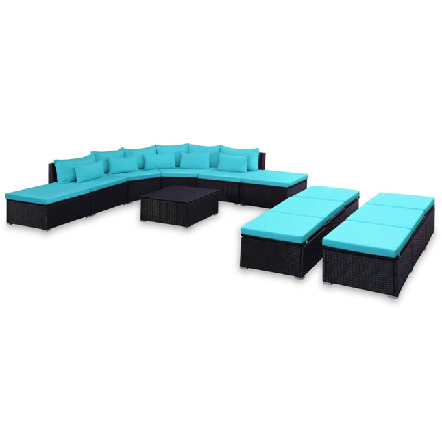 Set Divani da Giardino 9 pz con Cuscini in Polyrattan Blu