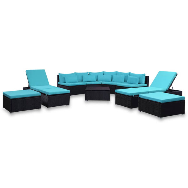 Set Divani da Giardino 9 pz con Cuscini in Polyrattan Blu