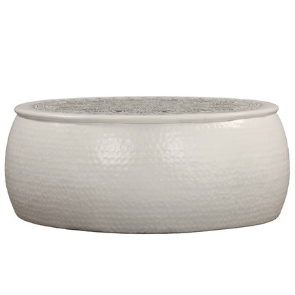 Tavolino da Salotto in Alluminio Martellato 70x30 cm Bianco