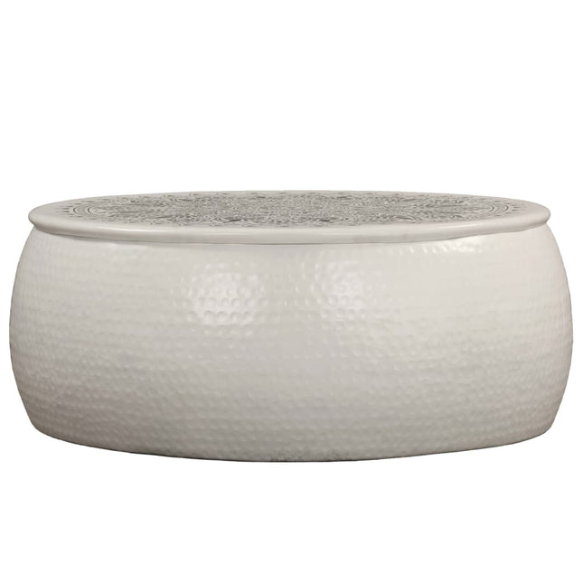 Tavolino da Salotto in Alluminio Martellato 70x30 cm Bianco