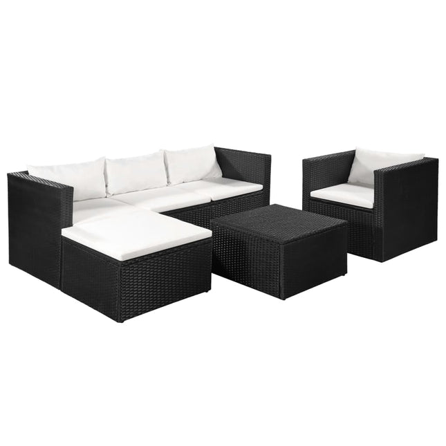 Set Divani da Giardino 4 pz in Polyrattan Nero e Bianco