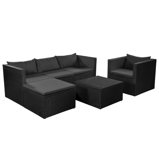 Set Divani da Giardino 4 pz in Polyrattan Nero e Grigio