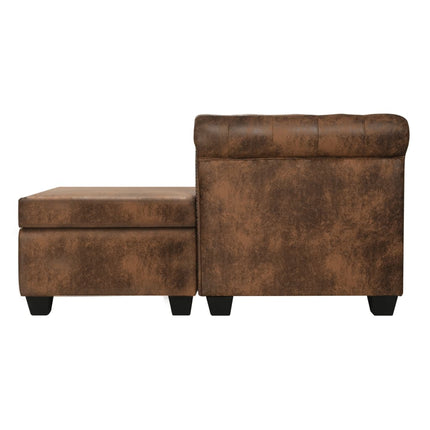Divano Chesterfield a L in Similpelle Marrone