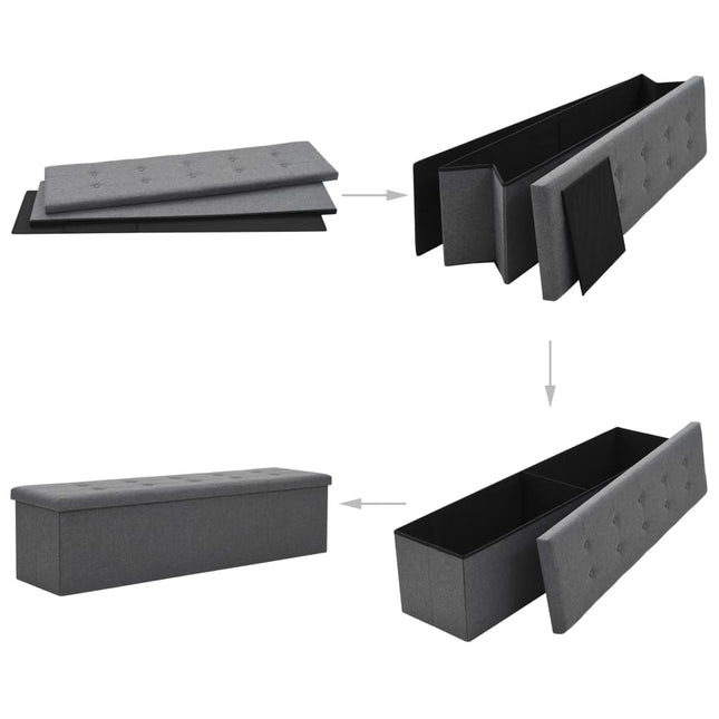 Cassapanca Pieghevole in Simil Lino 150x38x38 cm Grigio Scuro