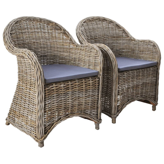 Sedie da Esterno 2 pz con Cuscini in Rattan Naturale