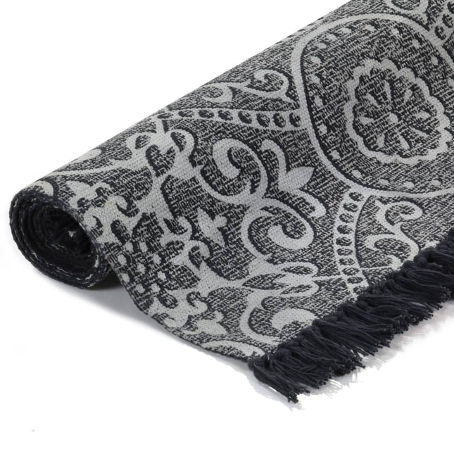 Tappeto Kilim in Cotone 120x180 cm Grigio con Motivi