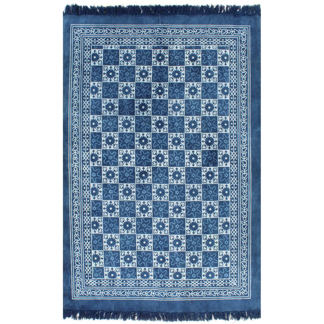 Tappeto Kilim in Cotone 160x230 cm con Motivi Blu