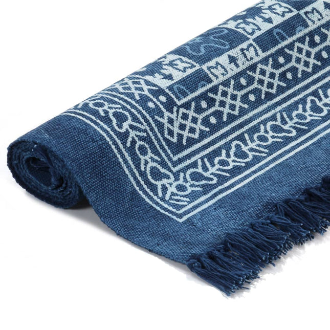 Tappeto Kilim in Cotone 160x230 cm con Motivi Blu