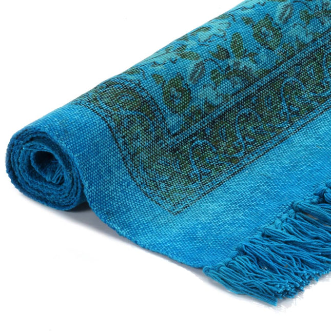 Tappeto Kilim in Cotone 160x230 cm con Motivi Turchese