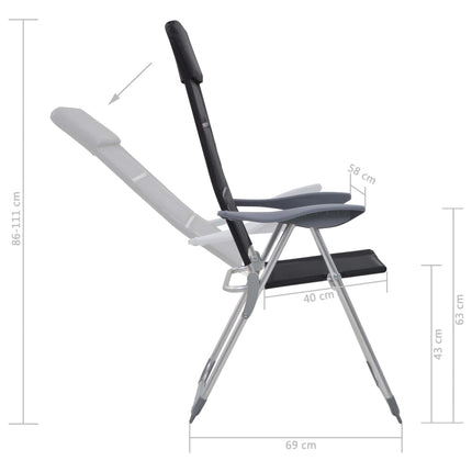 Sedie da Campeggio 2 pz in Alluminio Nero 58x69x111 cm