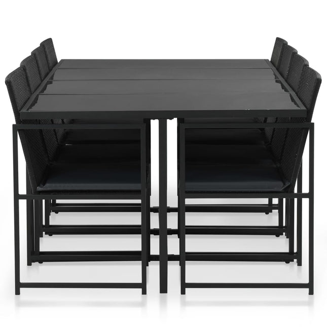 Set da Pranzo da Esterno 9 pz con Cuscini in Polyrattan Nero