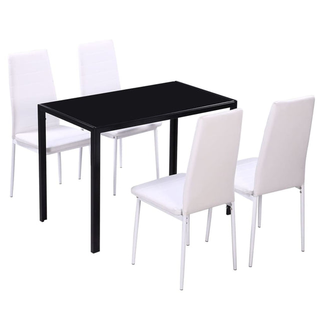 Set Tavolo da Pranzo 5 pz in Pelle Artificiale Nero e Bianco