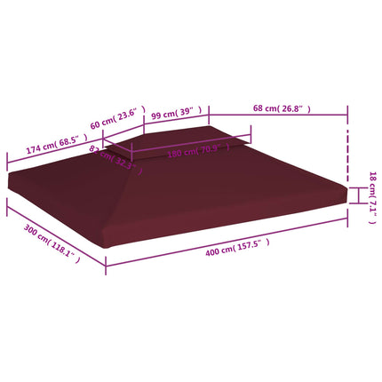 Copertura Superiore per Gazebo a 2 Strati 310g/mÃ‚Â² 4x3m Bordeaux