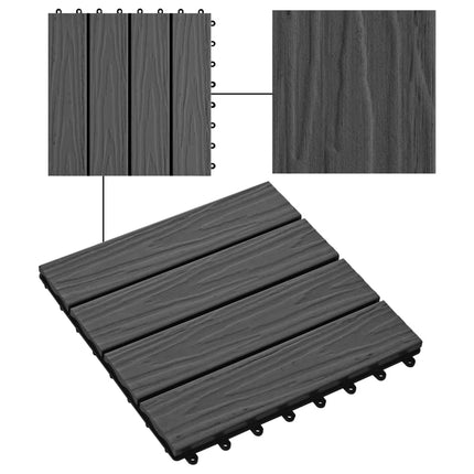 Piastrelle per Decking 11 pz Goffrature WPC 30x30 cm 1 mq Nero