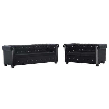 Set Divani Chesterfield 2 pz Rivestimento in Velluto Nero