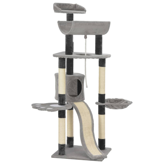 Albero per Gatti con Pali Tiragraffi in Sisal Grigio 145 cm