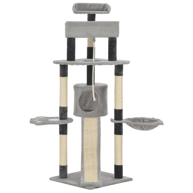 Albero per Gatti con Pali Tiragraffi in Sisal Grigio 145 cm