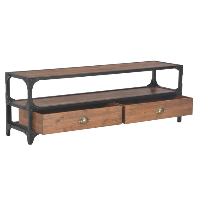 Mobile TV con 2 Cassetti 120x30x40cm in Legno Massello di Pino