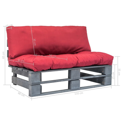 Divano da Giardino a Pallet con Cuscini Rossi in Legno di Pino