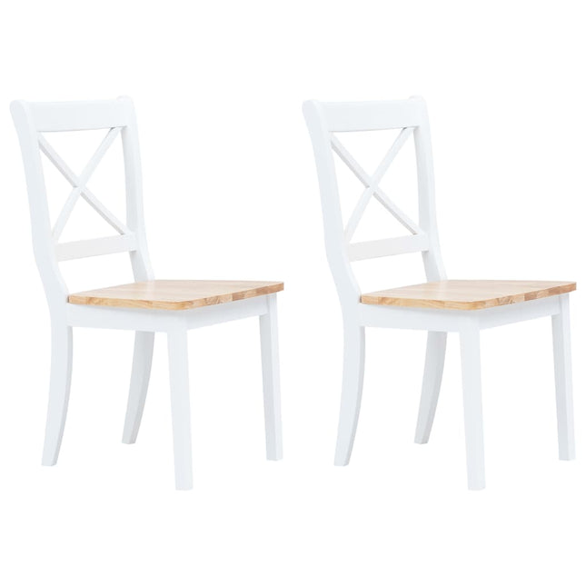 Sedie da Pranzo 2 pz Bianco e Naturale in Massello di Hevea