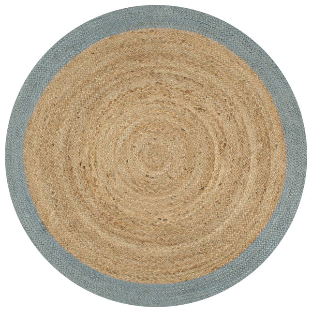 Tappeto Lavorato a Mano in Juta con Bordo Verde Oliva 150 cm