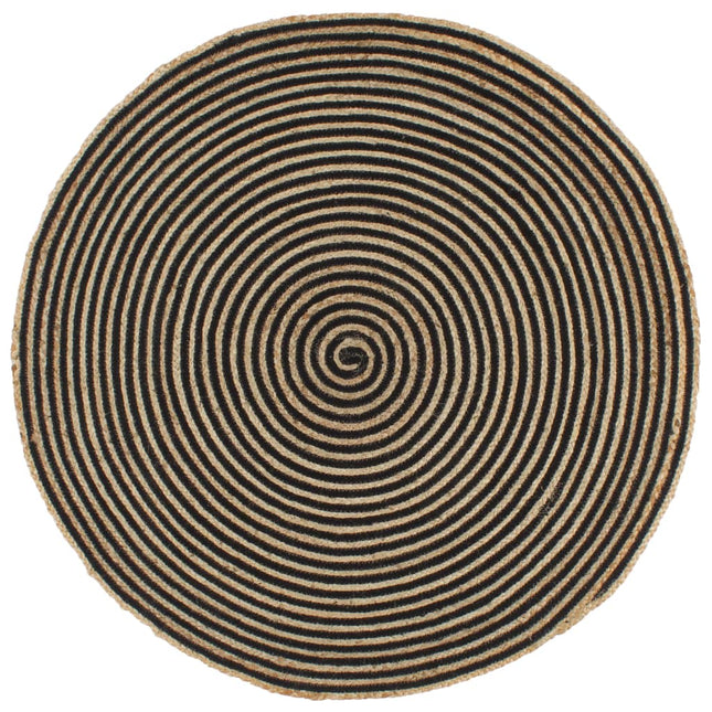 Tappeto Lavorato a Mano in Juta Design a Spirale Nero 90 cm