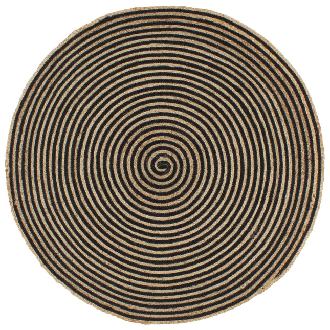 Tappeto Lavorato a Mano in Juta Design a Spirale Nero 120 cm