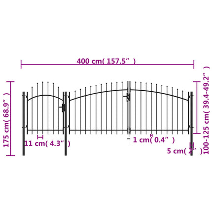 Cancello da Giardino in Acciaio 1,75x4 m Nero