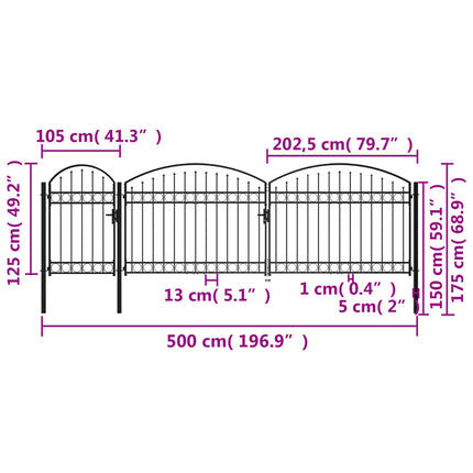 Cancello da Giardino ad Arco in Acciaio 1,75x5 m Nero