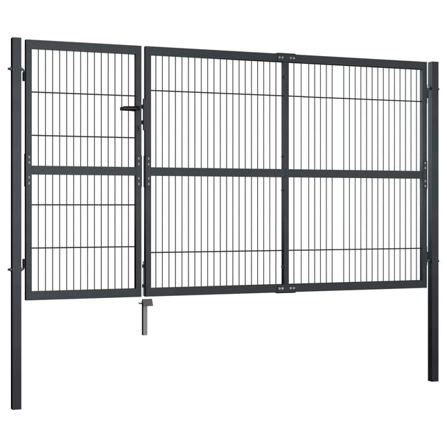 Cancello di Recinzione con Pali in Acciaio 350x140 cm Antracite