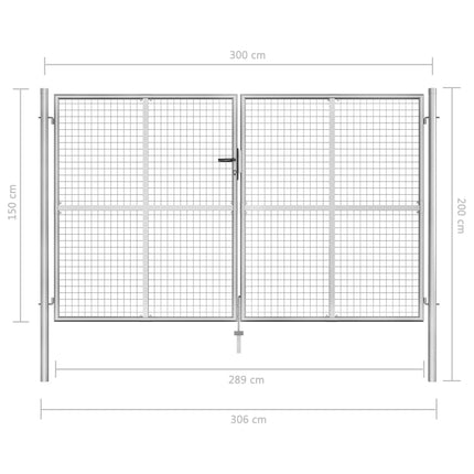 Cancello per Giardino in Acciaio Zincato 306x200 cm Argento
