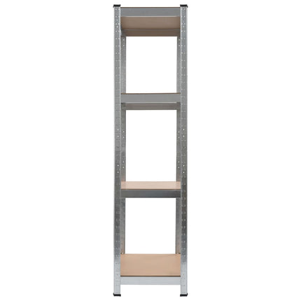 Scaffali a 4 Ripiani 2 pz Argento Acciaio e Legno Multistrato