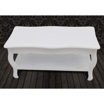 Tavolino da Salotto con 2 Ripiani in MDF Bianco