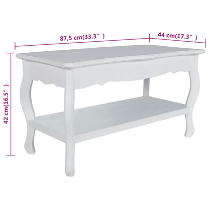 Tavolino da Salotto con 2 Ripiani in MDF Bianco