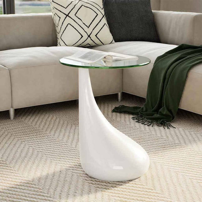 Tavolino da Salotto con Ripiano Ovale in Vetro Bianco Lucido