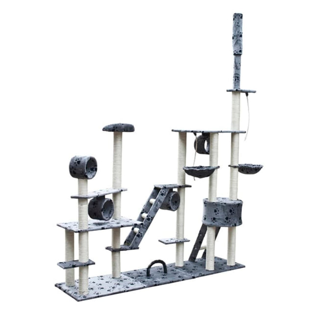 Albero per Gatti Deluxe 230-260 cm Grigio con Stampa con Zampe